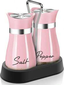 Pink Salt And Pepper Shakers Set With Holder,4 Oz Kitchen Decor And Accessories Home Essentials Cute Household Items For Mother's Day Housewarming Gift Refillable Design (Pink) - Pink - View 8