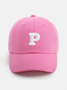 1pc Pink Letter Print Baseball Cap, Breathable & Comfortable For 1-5 Years Old Girls, Suitable For Spring/Summer Outdoor & Casual Wear, A-Z Letter Options - Dark Pink - View 36