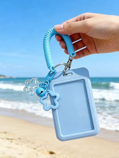 2d Colorful Star-Shaped Pendant Keychain Card Holder,High-Elasticity Telephone Cord Hair Tie,Featuring A Retractable Plastic Card Holder With A Keychain,Durable Plastic Accessory, Id Card Holder, Photocard Holder, Badge Holder, Bu Pas Card Holder, Bus Card Holder, Card Holder Id Card, Lanyard Card Holder, Cardholder, Id Card Holder Men,Perfect For Bus Passes, Campus Ids, Credit Cards, And Keys, Combining Cuteness With Practicality,Best Gift For Couples, Friends, Classmates And Women.