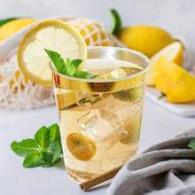 20个7盎司/200毫升金色镶边航空风格可重复使用水晶透明水杯，经久耐用，适用于婚礼和派对 - 金色 - 查看 4