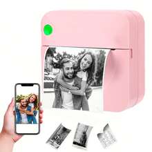 Mini Thermal Printer, 200DPI Ergonomic Design Handheld Printer with Rechargeable Battery,Stable Portable Printer for Home Office Travel (Pink) - Ver 1