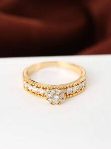 1枚女士结婚戒指，时尚简约18K镀铜材质，蓝宝石蓝、玫瑰红、祖母绿、白色锆石戒指，适合女士日常佩戴。 - 戒指 - 查看 4