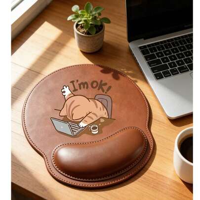 Alfombrilla de ratón con reposamuñecas, diseño de gato trabajador lindo, diseño ergonómico con reposamuñecas, material de piel sintética, ajuste cómodo, proporciona un apoyo suave para la muñeca, alfombrilla de escritorio de computadora, almohadilla para teclado de oficina, protector de escritorio, base antideslizante, adecuado para juegos, computadora, portátil, oficina y uso doméstico, recuerdo de graduación, ideal para oficina y juegos, regalo perfecto para el Día de San Valentín y el Día de la Madre