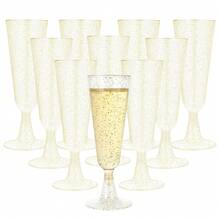 5.5盎司可重复使用塑料金色闪光香槟杯，婚礼杯，派对杯，饮料杯（香槟杯，葡萄酒杯，塑料杯，生日杯） - 查看 10