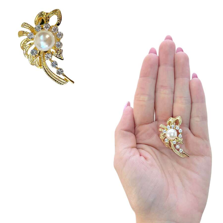 Metal Brooch With Pin, Rhinestones, Pearls, Embellishment For Scarf, Clothing. - 查看 1
