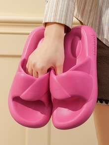 Women's Criss-Cross Slip-On House Slippers, Fashionable Outdoor Beach Sandals - Hot Pink - View 8