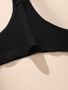 7 Pack Black Ribbed Low Waist Sexy Thongs Cotton Comfortable Women's Fashion Underwear Summer Seamless Women's Thong Shorts - 黑色 - 查看 7