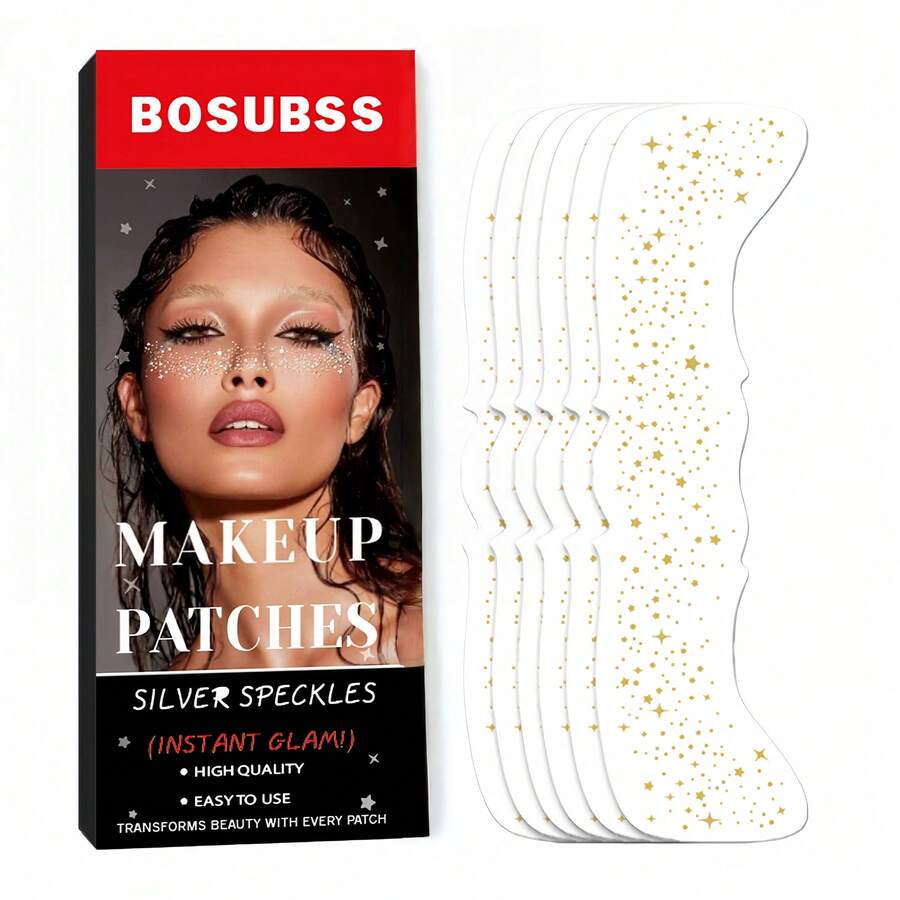 6/3pcs Gold/Silver Glitter Star Temporary Tattoo Stickers, Easy To Apply Natural Freckle Makeup - Multicolor - View 1