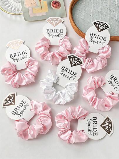 7pcs Minimalist Velvet Embroidered Hair Scrunchies, Perfect As Bridesmaid Gift, Bachelorette Party Favor, Bridal Wedding Memento Or Wedding Gift, Multifunctional Party Satin Rhinestone Elastic Hair Ties, Party Gift, Wedding Gift, Bridesmaid Gift, Women Hair Accessories, Hair Ties, Casual Ponytail Headwear Elastic Bands