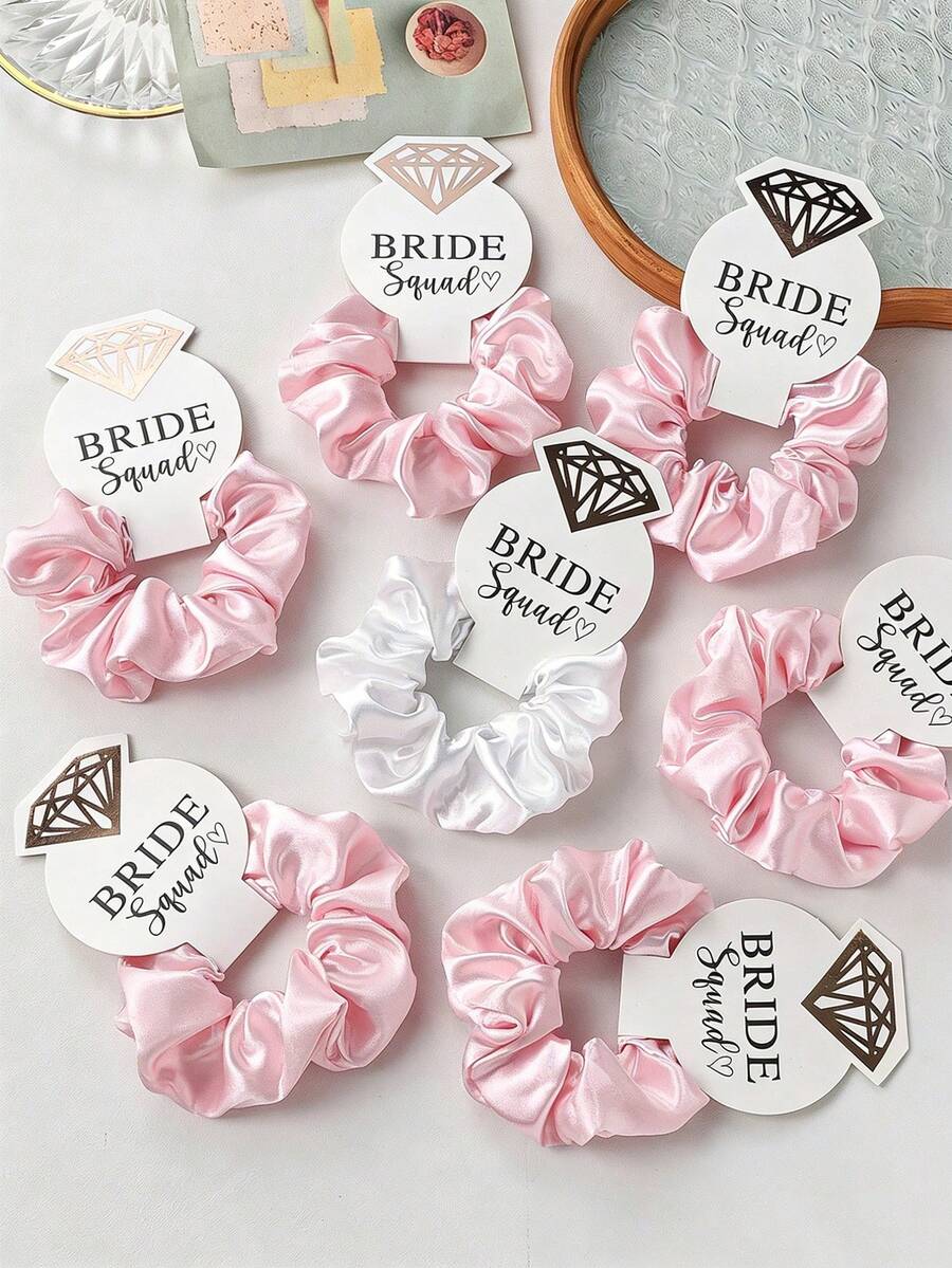 7个简约天鹅绒刺绣发圈，完美适用于伴娘礼物、单身派对回礼、新娘婚礼纪念品或结婚礼物，多功能派对缎面水钻弹力发圈，派对礼物、结婚礼物、伴娘礼物、女士发饰、发圈、休闲马尾辫发带