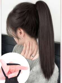 Peluca con diadema de 23 pulgadas de largo, banda elástica de cabello natural y esponjoso, peluca con coleta alta - Multicolor - Ver 8