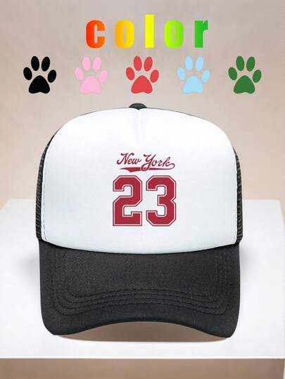 1顶23字印花卡通字母装饰海绵网眼卡车帽棒球帽遮阳帽，适合日常佩戴、户外旅行、徒步、海滩、度假