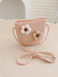 Children's Straw Bag, Cute Girls' Shoulder Crossbody Bag, Beach Woven Bag, Spring/Summer - 2 Flowers - View 5