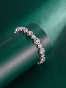 Tylionnejewelry 1件装奢华白金镀锆石手链，优雅珠宝，适合作为女士礼物，婚礼，节日派对，约会，周年纪念日 - 銀色 - 查看 1