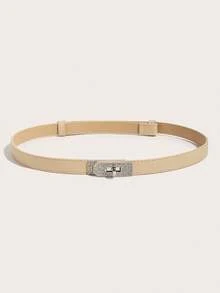 1pc New Toothpick Pattern Lacquered Leather Thin Waist Belt For Women, Candy Color Decorative Skirt Strap With Buckle, Minimalist Versatile Pant Belt - Belt - View 10