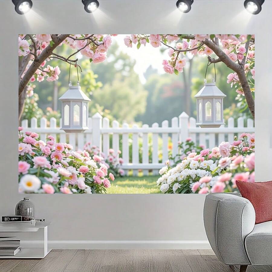 1 Set Decoración de fondo de estilo romántico y dulce con flores de madera rosa, Prop de estudio fotográfico de uso múltiple, Decoración interior de bandera, Adecuado para decoración del hogar, fiesta, estudio, hogar y jardín, fondo de escena de boda. Disponible en múltiples tamaños y escenas. - 4 - Ver 1