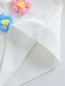 Cute Girl's Fashion Asymmetric Shoulder Floral Decor Top, Paired With Bow Tie & Elastic Waist Shorts Set, Suitable For Summer & Autumn, Baby Clothing, Girls Summer Outfit - Yellow - View 10