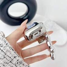 Balloon Dog Earphone Case, YM Letter Print Earphone Cover, Electroplated Glossy Anti-Slip Earphone Protective Case, Suitable For AirPods 1/2/3/4/Pro - Silver - View 8
