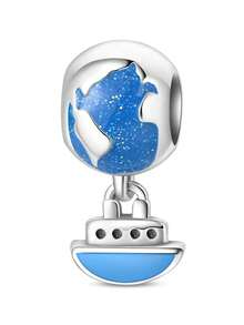 S925纯银旅行主题吊坠 - 热气球、飞机、地球仪、行李箱珠，兼容欧洲手链，适合作为订婚、结婚或蜜月礼物。 - 彩色 - 查看 19