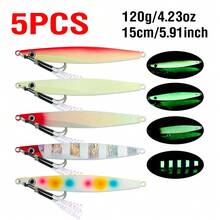 5Pcs Metal Slow Jig Luminous 40-120g Sinking Casting Jigging Lure With Two Assist Hook For Tuna Bass In Saltwater Freshwater Artificial Hard Bait. - Multicolor - View 15