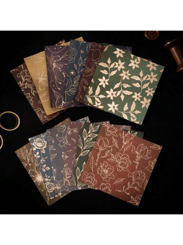 8 piezas/paquete Pegatinas de papel de ácido sulfúrico con tema floral, material de papel no adhesivo para decoración DIY, regalo de vacaciones, material de collage hecho a mano, suministros escolares creativos para scrapbooking personalizado (6 diseños surtidos)