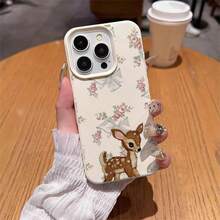 1pc TPU Material Bow Floral Healing Deer Pattern Phone Case Compatible With Iphone 17 Pro Max/17/16 Pro Max/15/13/12/11, S20 FE/A15/S24/A55, Note 11/Note 12/Note 13 Pro, Full Coverage Anti-Drop Soft Protective Phone Case - White - View 4