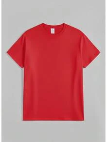 Oversized Boxy Cut Short Sleeve Jersey T Shirt Casual Crop Fit Streetwear Modern Minimalist All Season Essential Top-Comfortable Retro Cotton T-Shirt-K91-Unisex Casual Vintage Street-Style Loose-Fit Cotton T-Shirt Top - 紅色 - 查看 10