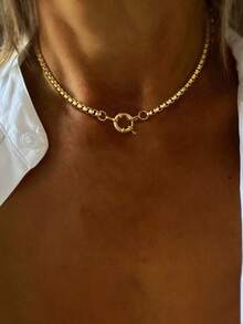 1 PC Gold A-Z Letter Necklace, Devil's Eye Chain, Fashionable And Elegant Multi-Bead Necklace, Unique And Luxurious Ladies' Letter Necklace - Yellow Gold - View 30