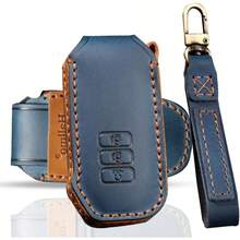Leather Key Fob Cover KIA EV6 Sportage In Hybrid 2024 2023 2022 Car Key Case Fob Holder Key Bag Keychain Button B Black - A Blue - View 2