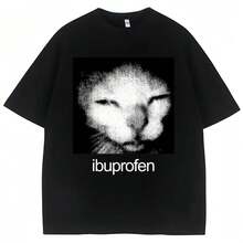 Vintage Funny Ibuprofen Cat Graphic T-Shirt Humor Fashion T-Shirt Casual T-Shirt WoClothing Harajuku - 黑色 - 查看 2