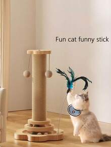 1pc/2pcs Cat Scratching Post/Climbing Tower With Elevated Design, Featuring Durable Anti-Scratch Sisal Rope Pads. Includes Built-In Cat Teaser Wand And Cat, Perfectly Satisfying Cats' Self-Grooming, Scratching And Entertainment Needs. An Excellent Gift For Kittens. Cat Scratching Post, Cat Supplies, Cat Toys - Khaki - View 15