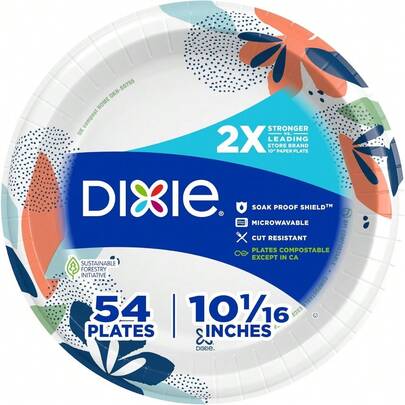 Large Paper Plates, 10 Inch, 54 Count, 2X Stronger*, Microwave-, Soak-Proof, Cut Resistant, Disposable Plates For Everyday Breakfast, Lunch, & Dinner Meals