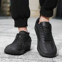 男士全天候宽楦真皮运动鞋 – 防水防滑休闲步行鞋 - 黑色 - 查看 8