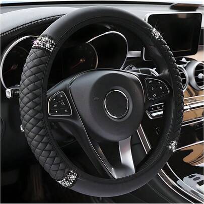 Bling Car Steering Wheel Cover, 15 Inch Rhinestones Soft Leather Elastic Steering Wheel Protector, Sparkly Crystal Diamond For Women Girls, Car Interior Accessories For Most Cars,Home Décor,Car Accesssories,Car Decor,Car Essentials,Car Stuff,Valentine's Day,Car Acessesories Women,Valentines Gift (Pink)