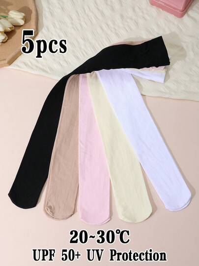 5条装女童纯色基础款紧身连裤袜，UPF 50+ 物理防紫外线，轻盈透气防晒长袜，高密度针织超弹力修身裤，夏季