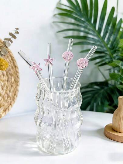 1/2pcs Reusable Pink Starfish/Shell Stuff Glass Straw Cutlery Set,Shatter-Resistant Clear And Bent Glass Drinking Straws,For Kitchen Accessories,Water Cup,Straw Topper,Cold Drinks, Milk Tea, Coffee, Juice, Smoothies,Home, Restaurants, Cocktail Parties, Back-To-School,Funny Gifts For Girlfriends/Boyfriends, Parents, Friends, Holiday Supplies,New Year, Valentine's Day.