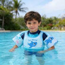 1pc Pink & Blue Children's Swimming Buoyancy Vest, Thickened Polyester Material With 4 Pattern Options, Swimming Training Floats For Toddlers, Girls & Boys, With Water Wings And Shoulder Straps - Multicolor - View 2