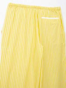 DEEKA Women's Spring/Summer New Arrival Dropped Shoulder Long Sleeve Single-Breasted Striped Loose Shirt, European & American Style French Design Fashionable Versatile Striped Wide-Leg Pants Suit - Yellow Stripes - View 9