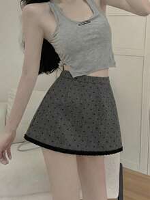 Y6Y - Chân váy nữ mùa hè mới màu xám chấm bi cạp cao, ôm dáng, gợi cảm. - Xám - Xem 3