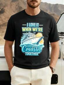 Maglietta grafica Cruise Ship Lovers 100% cotone, vestibilità ampia, traspirante, street hip-hop, design grafico - nero - Visualizzare 2