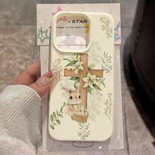 1pc TPU Material Easter Lily Cross Cute Rabbit Pattern Phone Case Suitable Compatible With Iphone 17 Pro Max/17/16 Pro Max/15/13/12/11, S20 FE/A15/S24/A55, Note 11/Note 12/Note 13 Pro, Full Coverage Anti-Drop Soft Shell Phone Protective Cover - White - View 1