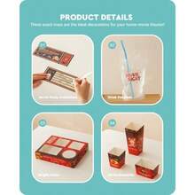 Baffect 140 bandejas para aperitivos de película incluye bandejas para aperitivos de película bolsas de bebidas con popote cajas de palomitas de maíz ensaladeras cuencos de nacho e invitaciones - rojo - Ver 5