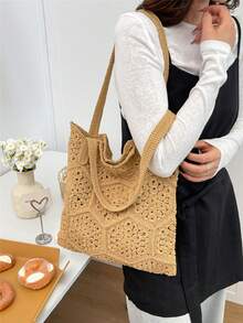 大容量编织手提包，新款时尚度假沙滩包。单肩包。百搭女士包。通勤必备手提包。 - 彩色 - 查看 4