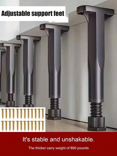 4 piezas Patas de soporte ajustables para marco de cama, patas de soporte resistentes para marco de cama central, pies de muebles de plástico y acero extra duraderos, adecuados para camas grandes, sofás y mesas, altura ajustable (5.118 pulgadas - 14.96 pulgadas)