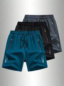 Men's Sporty And Casual Loose Quick-Drying Shorts, With Reflective Strip Design, Pocket, Zipper And Drawstring At Waist, Suitable Fitness, Running And Outdoor Activities - Xám - Xem 4