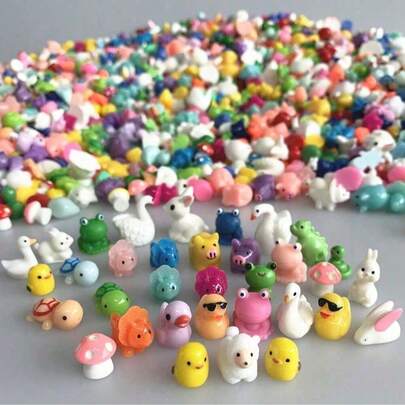 20pcs Random Colorful Mini Resin Animal & Mushroom Decorations, Suitable For Miniature Landscape, Aquarium, Potted Plant Fairy Garden, Home Decor
