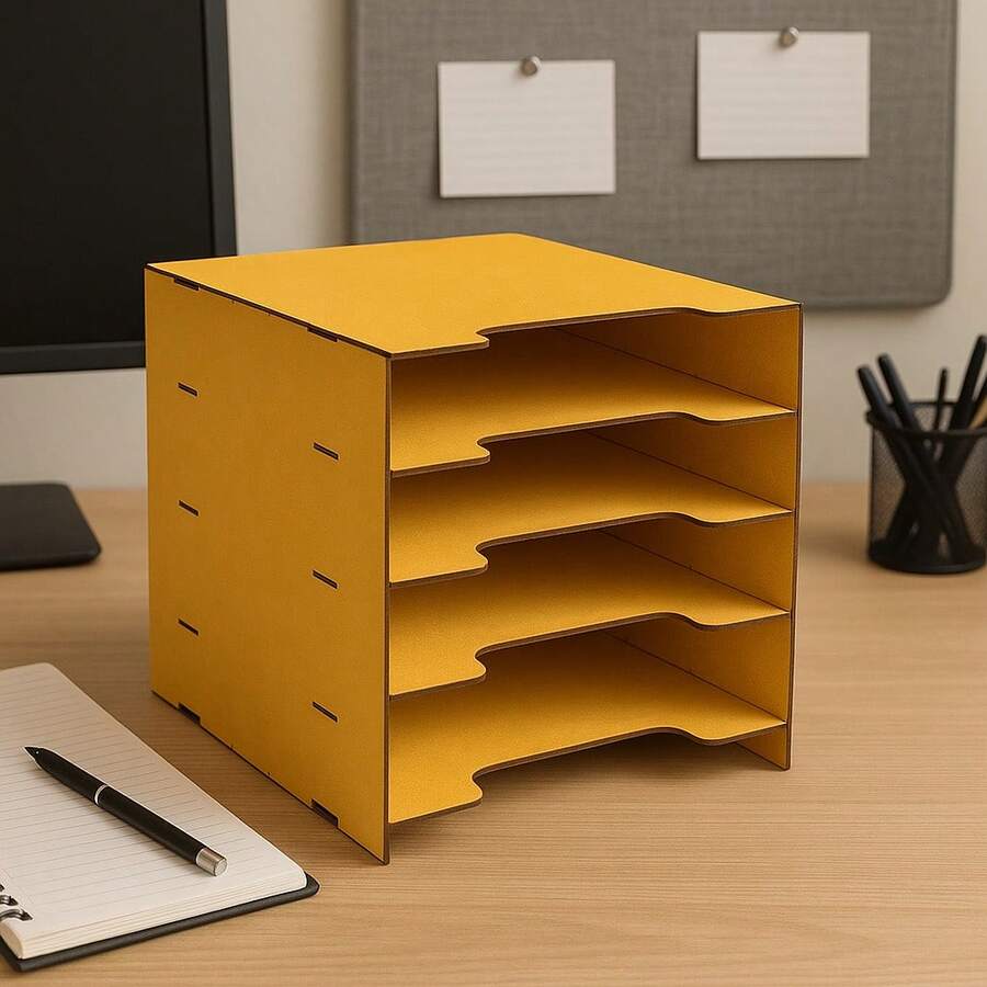 Paper Organizer With 5 Compartments In MDF - Choose Your Color - 黃色 - 查看 1