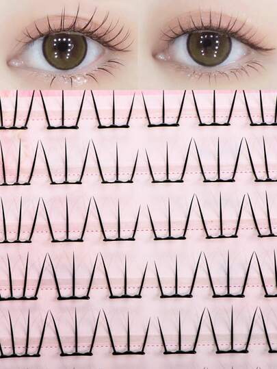 2 Pairs Eyelash Extensions, No Glue Needed, Instant Application, Korean & Japanese Fashion Style, C-Curl Natural Curled, 7-10mm Daily Wear Length, 60 Clusters Full Volume, Lightweight & Natural Look, Ideal For Beginners, Easy DIY Application, Saves Makeup Time