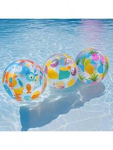 1pc Inflatable Beach Ball - PVC Material, Tropical Fish, Pineapple And Starfish Pattern Colorful Mixed, Suitable For Pool Party, Outdoor Summer Fun, Inflatable Pool Ball | Summer Vibe | Beach Accessory - Random Style - Multicolor - View 2
