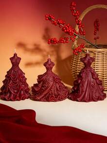 3 Styles Burgundy Evening Gown Shaped Candles, Handmade Soy Wax, Romantic Wedding Decor, Valentine's Day Gift - 1PC - View 2
